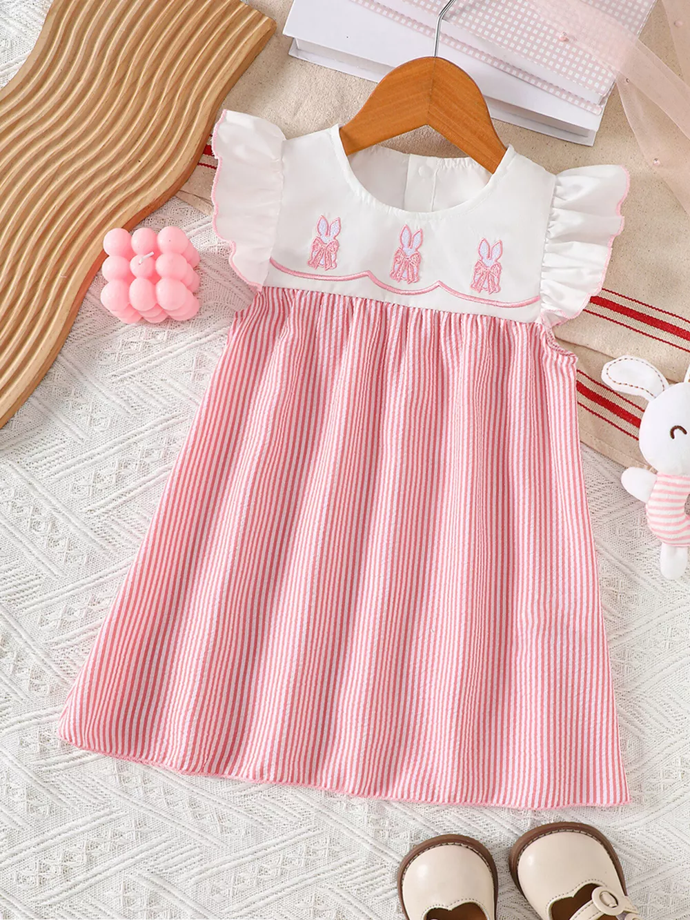 Children's Embroidered Striped Dress, image 2