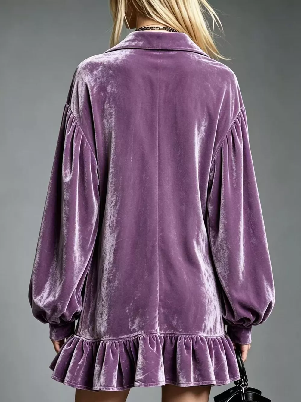 Full Size Velvet Long-Sleeve Ruffle Hem Mini Dress Plus Size, image 3