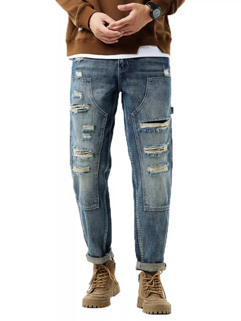 Men's Distressed Washed Jeans, image 2