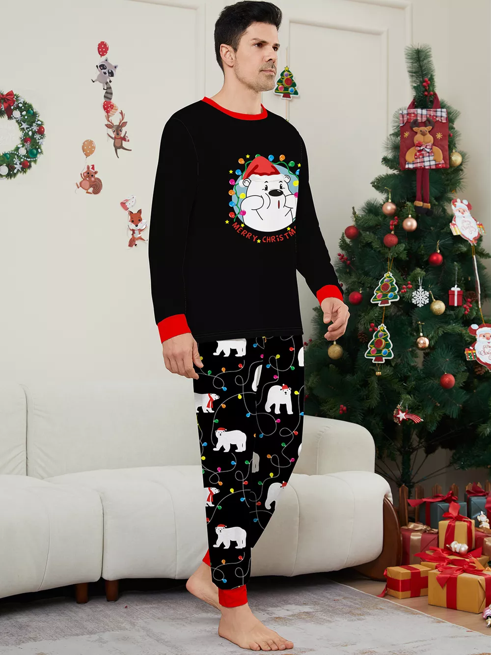 Full Size Family Matching Christmas Pajamas Set with Polar Bear Print Plus Size, image 7