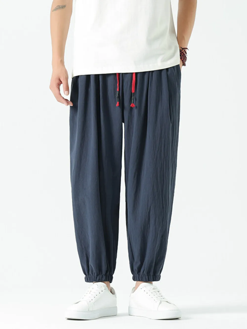 Men's Drawstring Wide Leg Relaxed Fit Pants, image 5