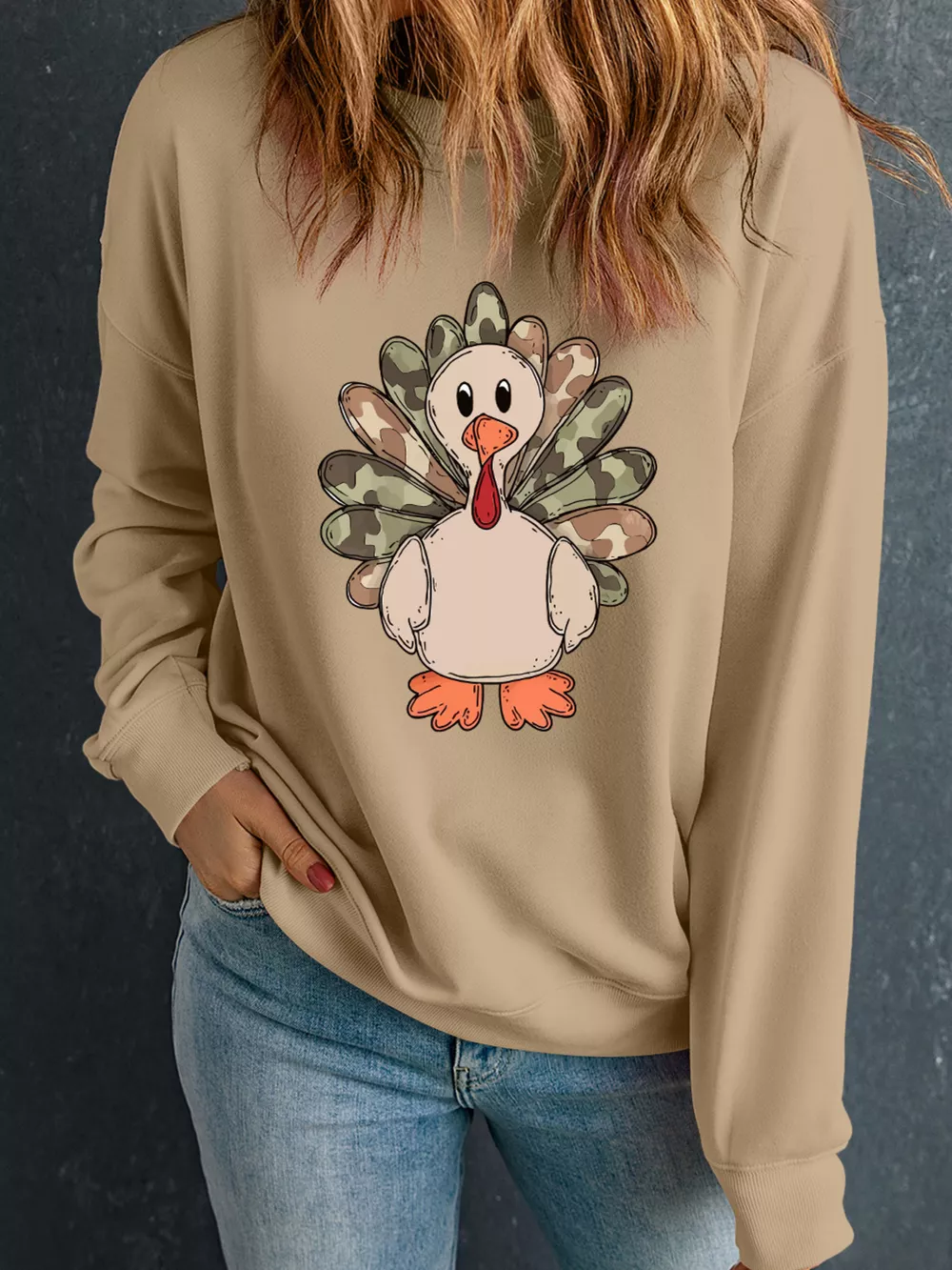 Camouflage Thanksgiving Turkey Graphic Sweatshirt, image 3