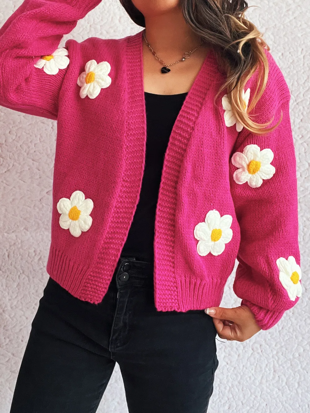 Flower Open Front Long Sleeve Cardigan, image 14