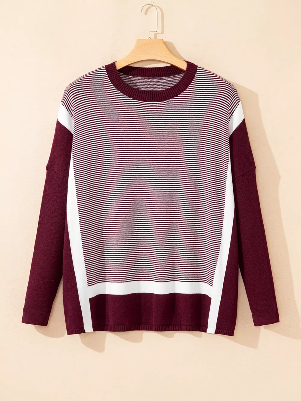 Stripe Color Block Patchwork Dolman Oversize Tunic Sweater, image 8