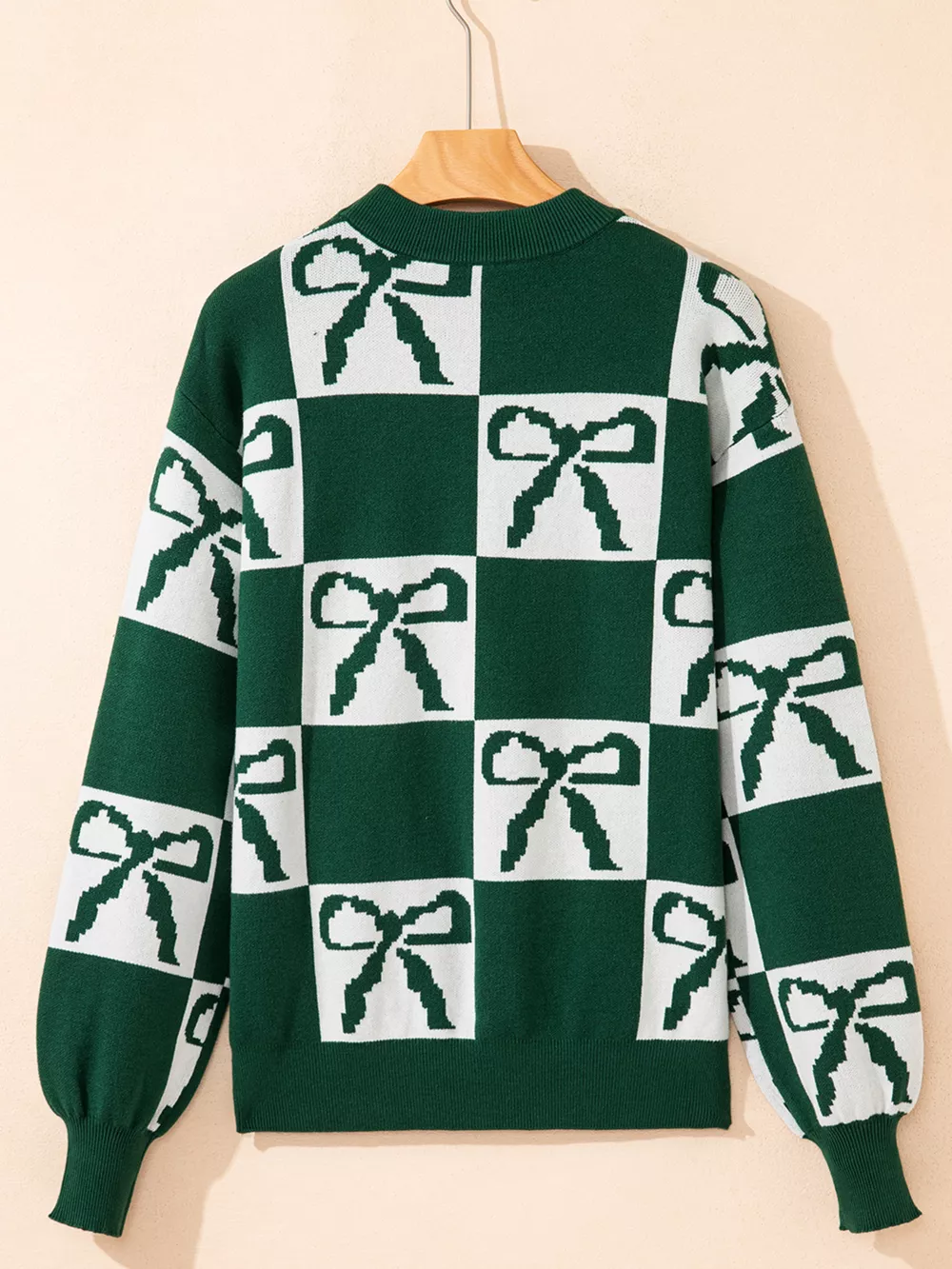 Checkered Bow Round Neck Casual Sweater, image 11