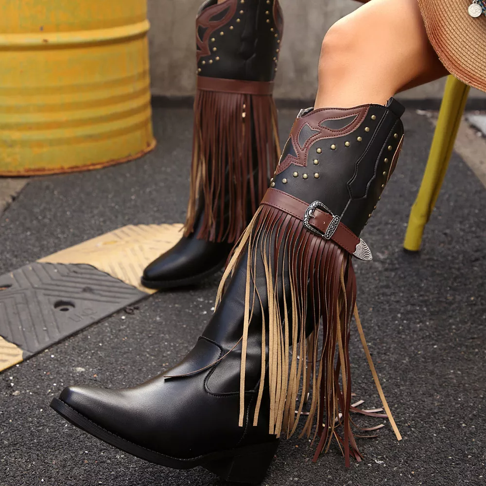 Fringe Block Heel Boots, image 4