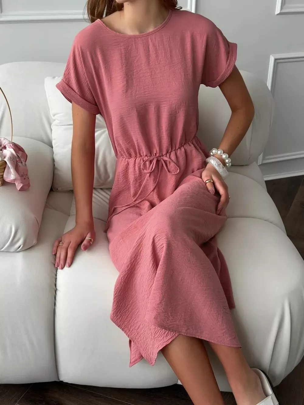Casual Drawstring Waist Midi Dress, image 8