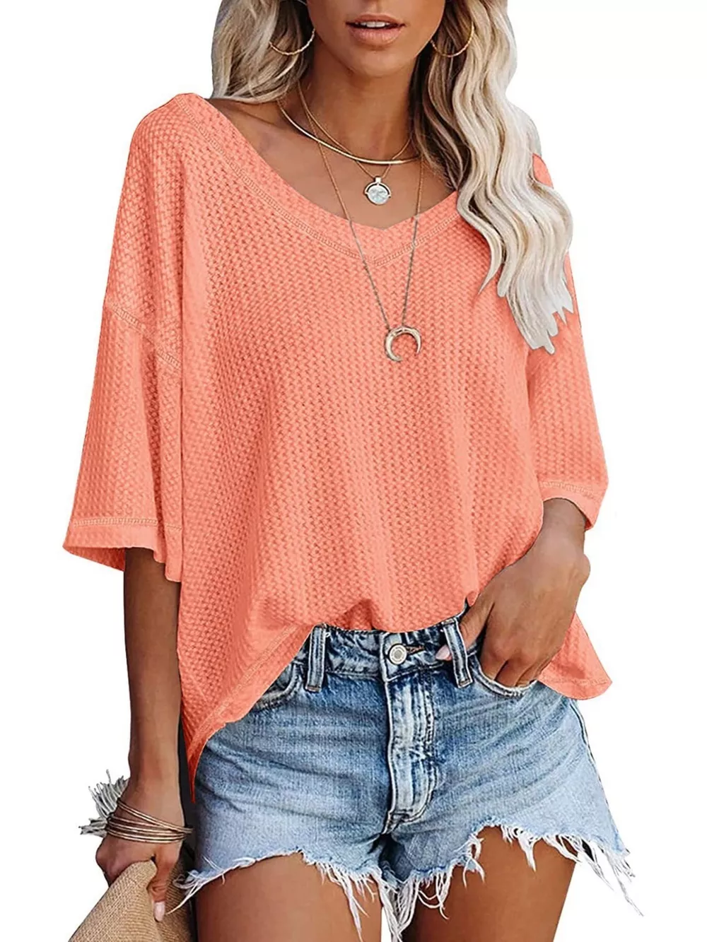 Waffle Knit V-Neck Short Sleeve T-Shirt, image 10