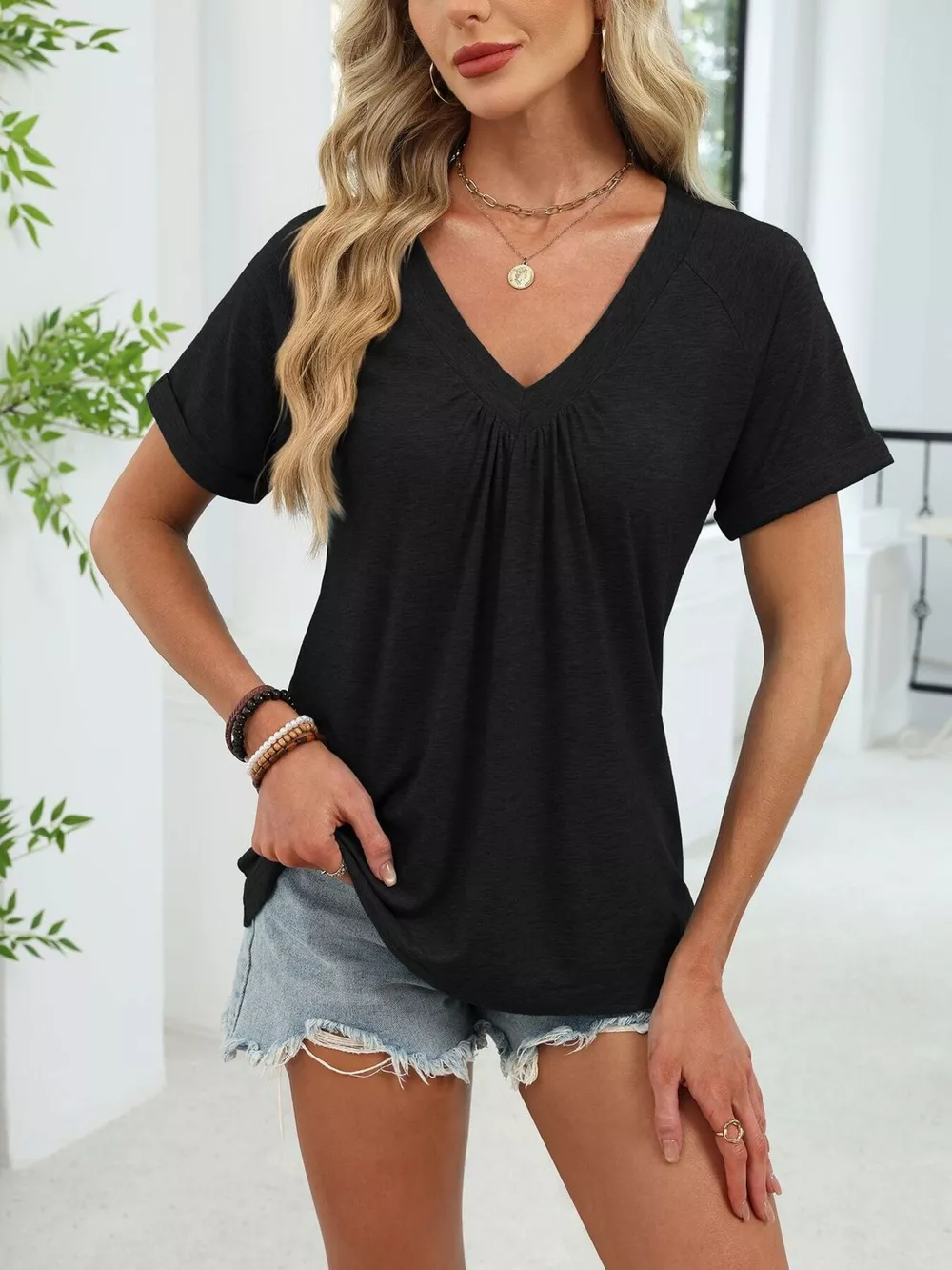 Casual V-Neck Short Sleeve T-Shirt, image 22