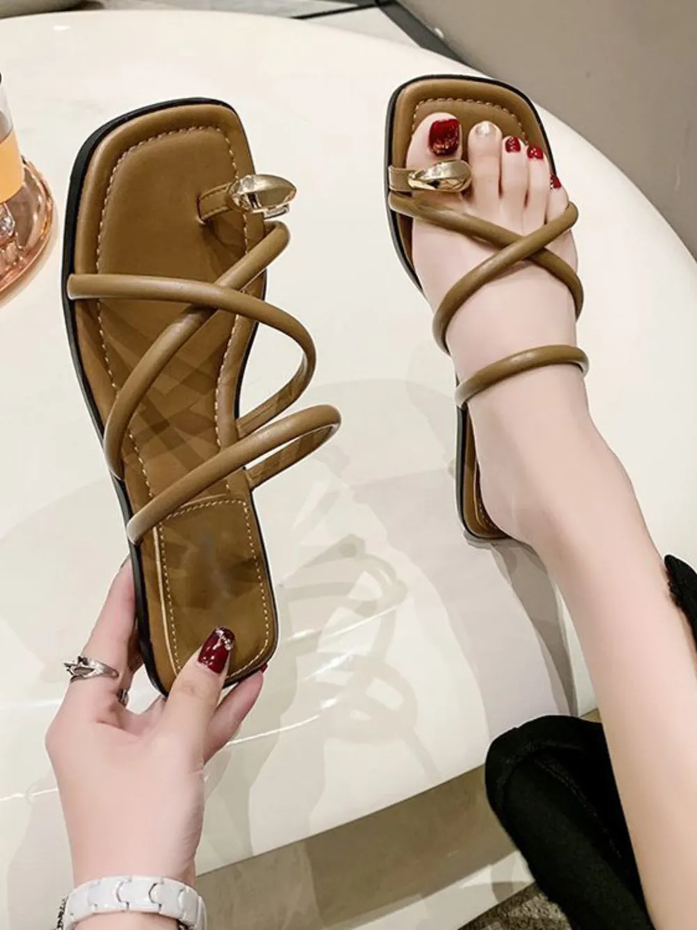 Crisscross Strap Flat Sandals, image 5