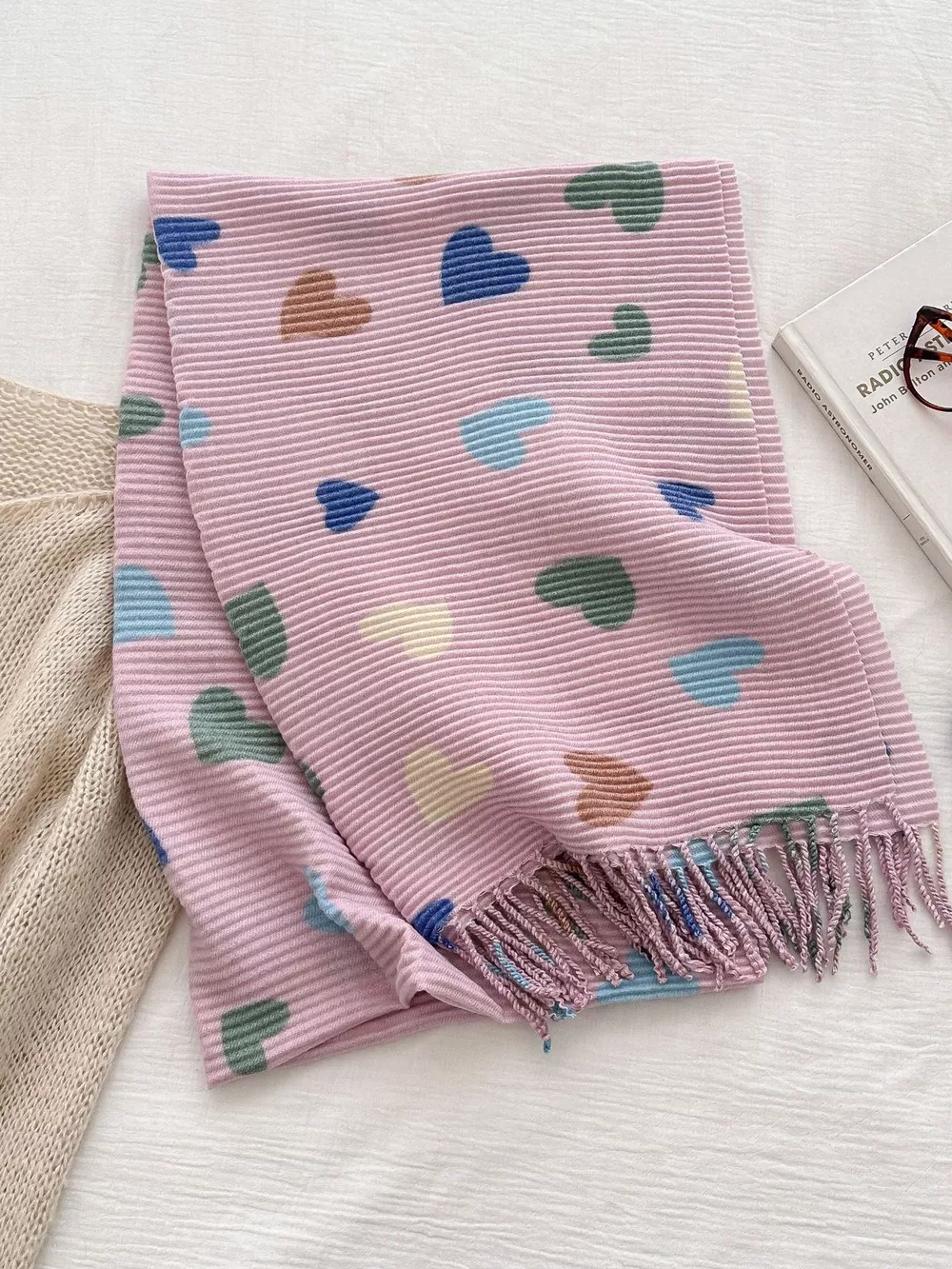 Heart Patterned Tassel Scarf, image 8