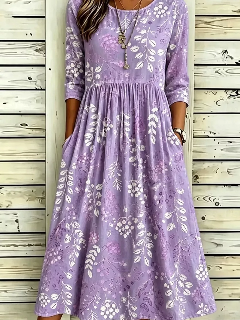 Full Size Printed Midi Dress with Pockets Plus Size, image 2