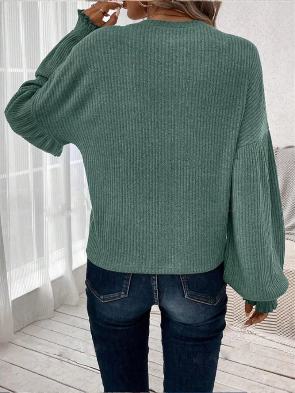 Ribbed Knit Long Sleeve T-Shirt, image 15