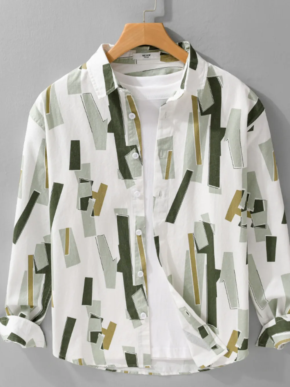 Men's Plus Size Printed Button Up Long Sleeve Shirt, image 2