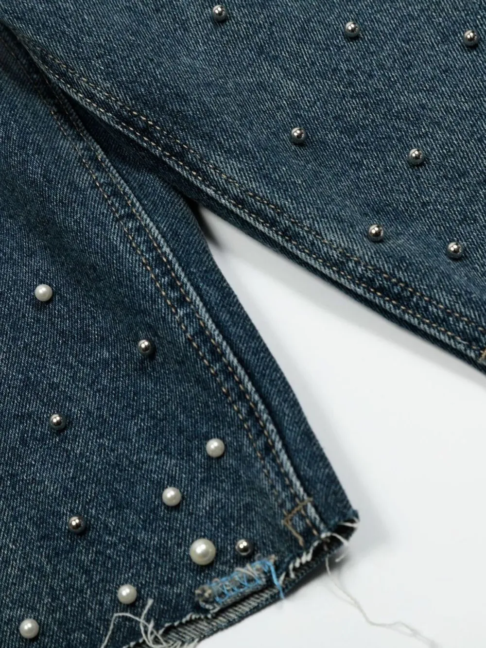 Men's Pearl Embellished Wide Leg Denim Shorts, image 11