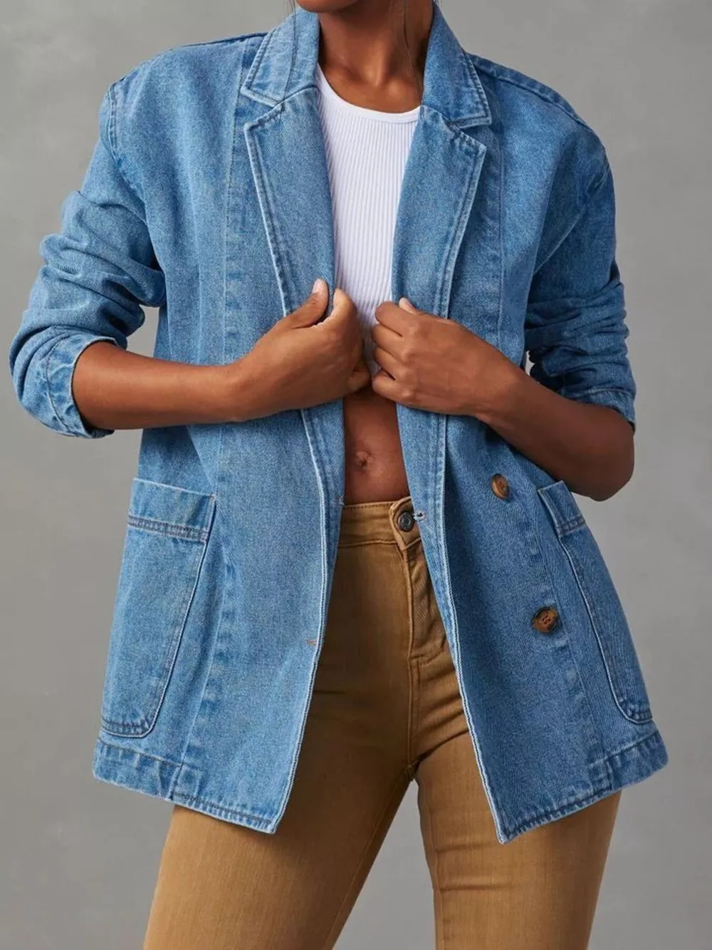 Classic Button Down Denim Blazer Jacket