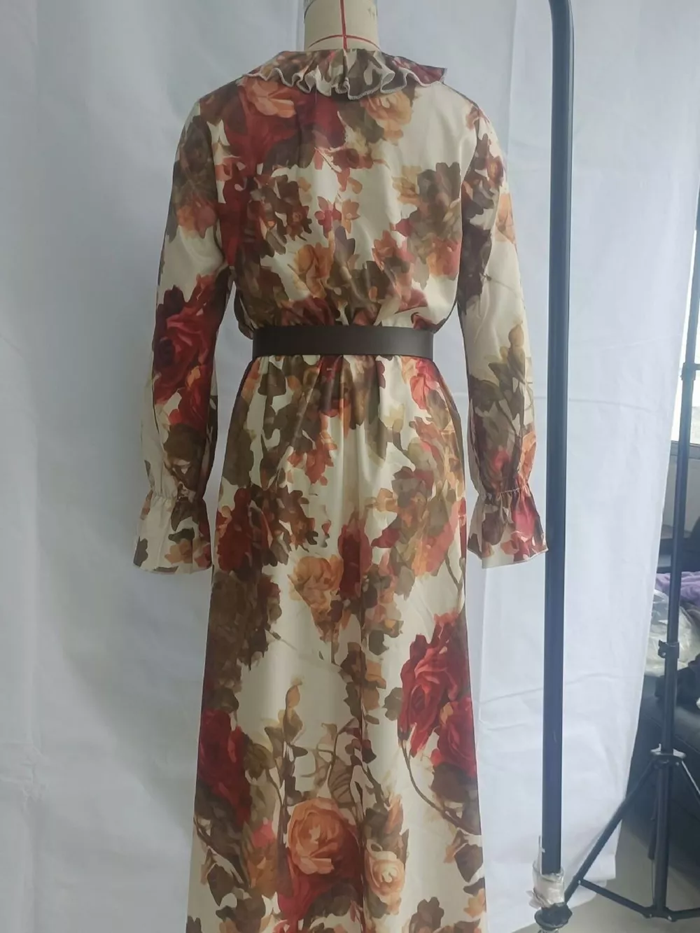 Floral Print Ruffle Trim High-Low Chiffon Maxi Dress, image 7