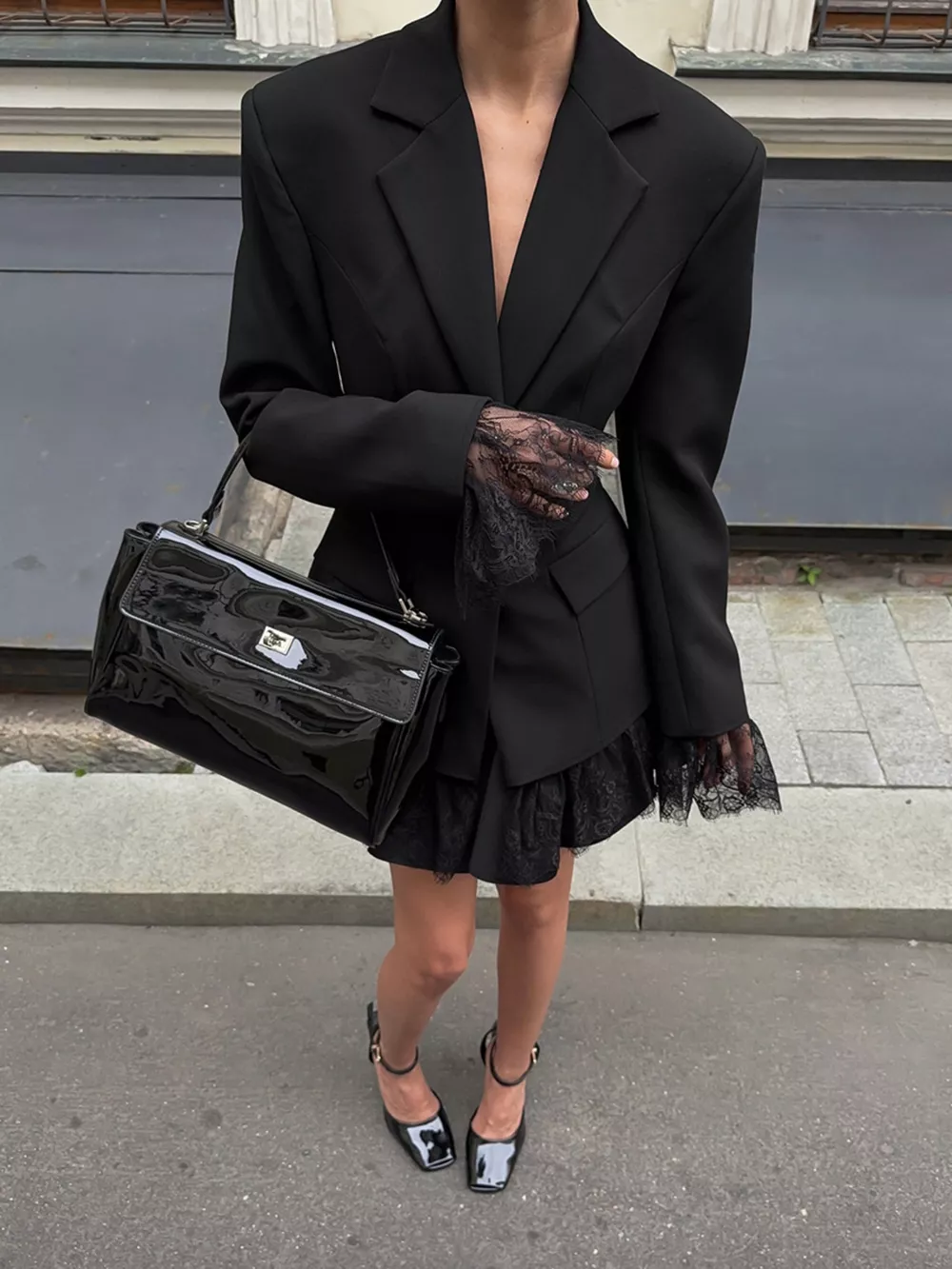 Lace Hem Lapel Collar Blazer, image 4