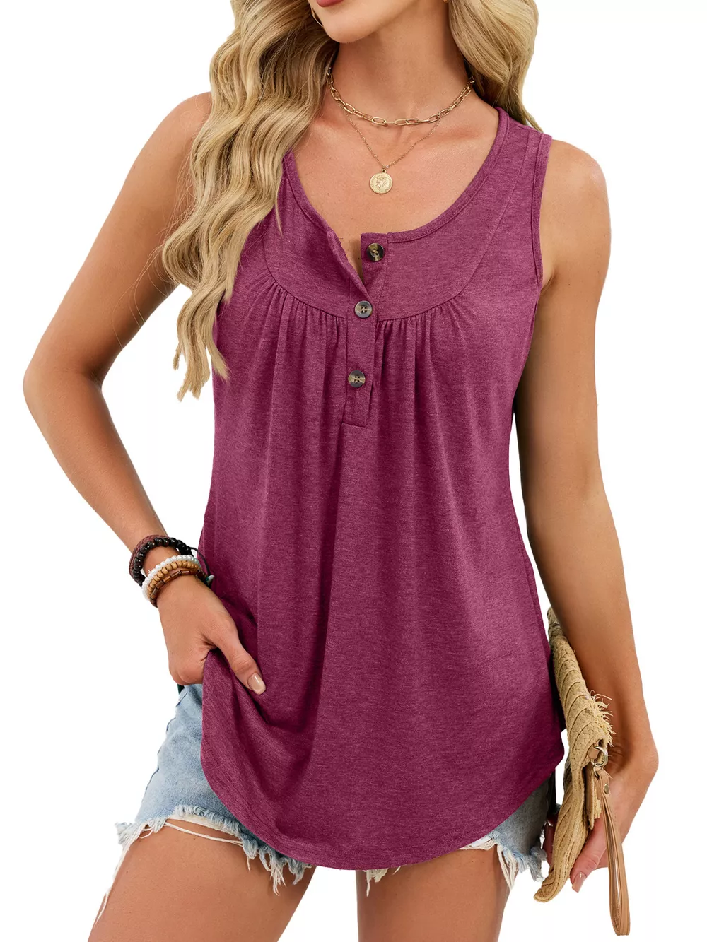 Button Detail Round Neck Tank, image 25