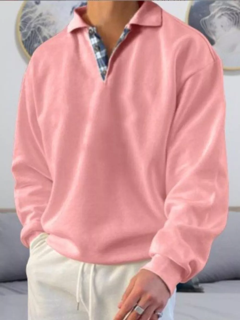 Men's Plus Size Casual Polo Collar Long Sleeve Top, image 5