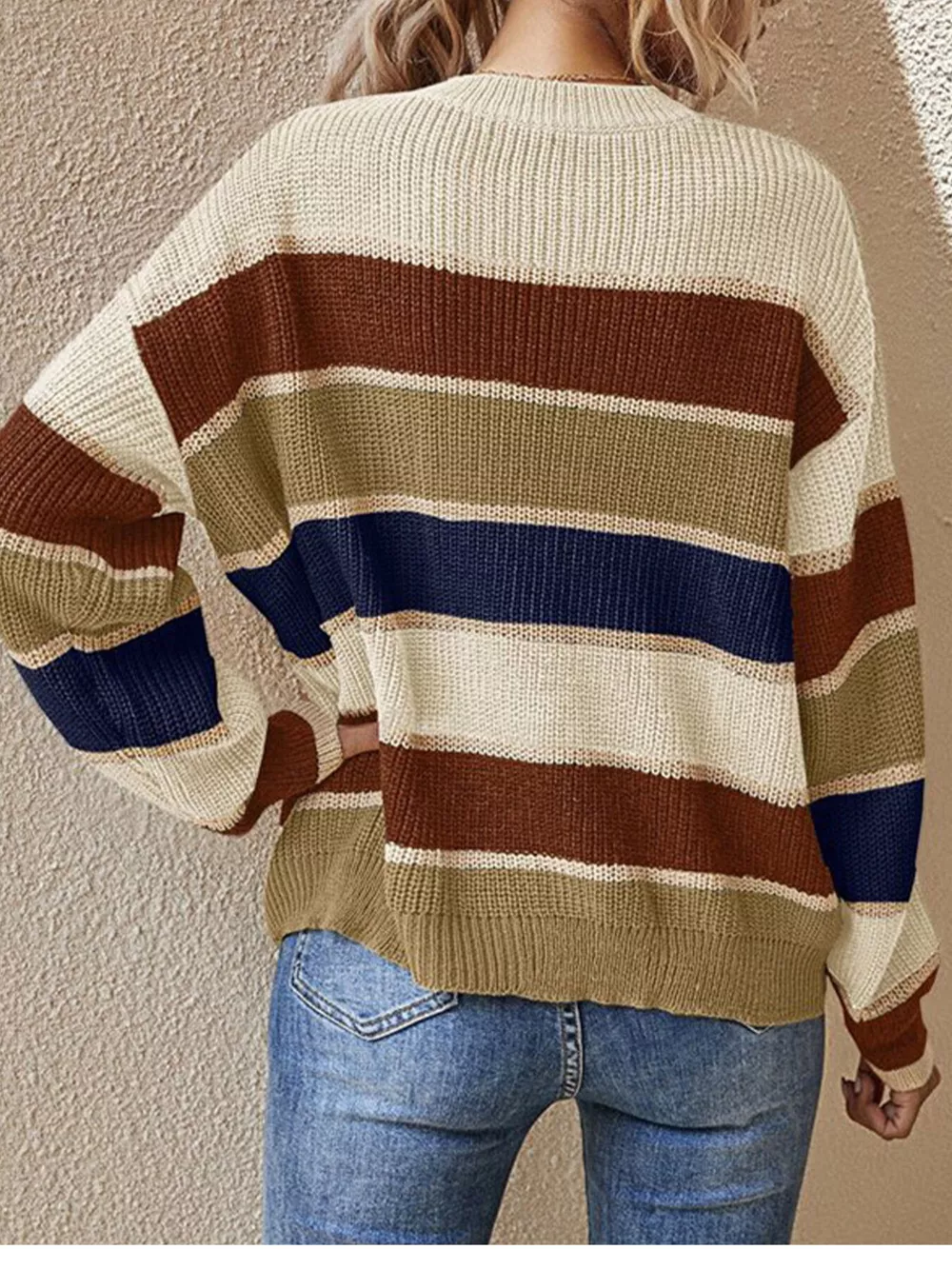 Color Block Striped Crew Neck Sweater, image 3