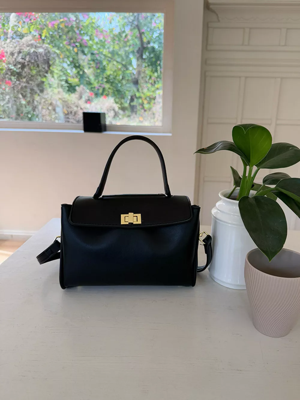 Golden Clasp Leather Crossbody Bag, image 9