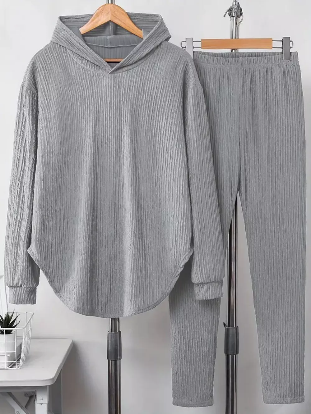 Textured Long Sleeve Hoodie and Pants Set, image 19