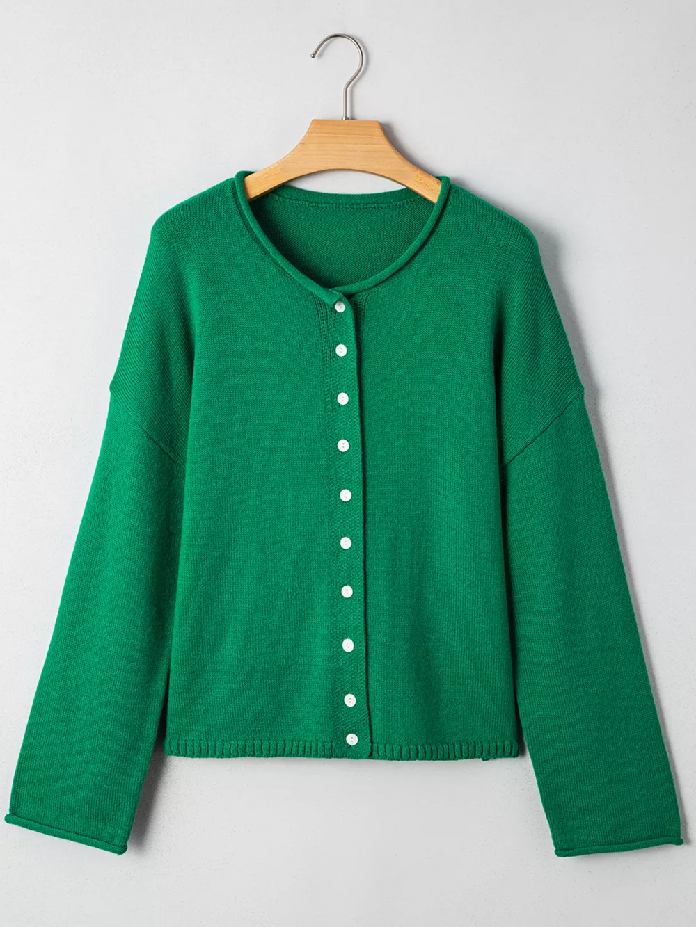 Solid Color Knit Button Drop Shoulder Sweater Cardigan, image 10