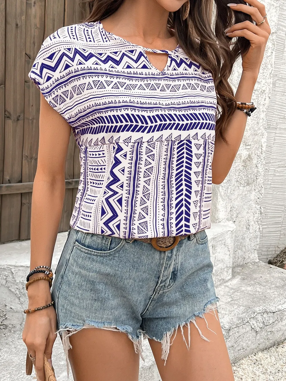 Geometric Print Short Sleeve Blouse, image 20