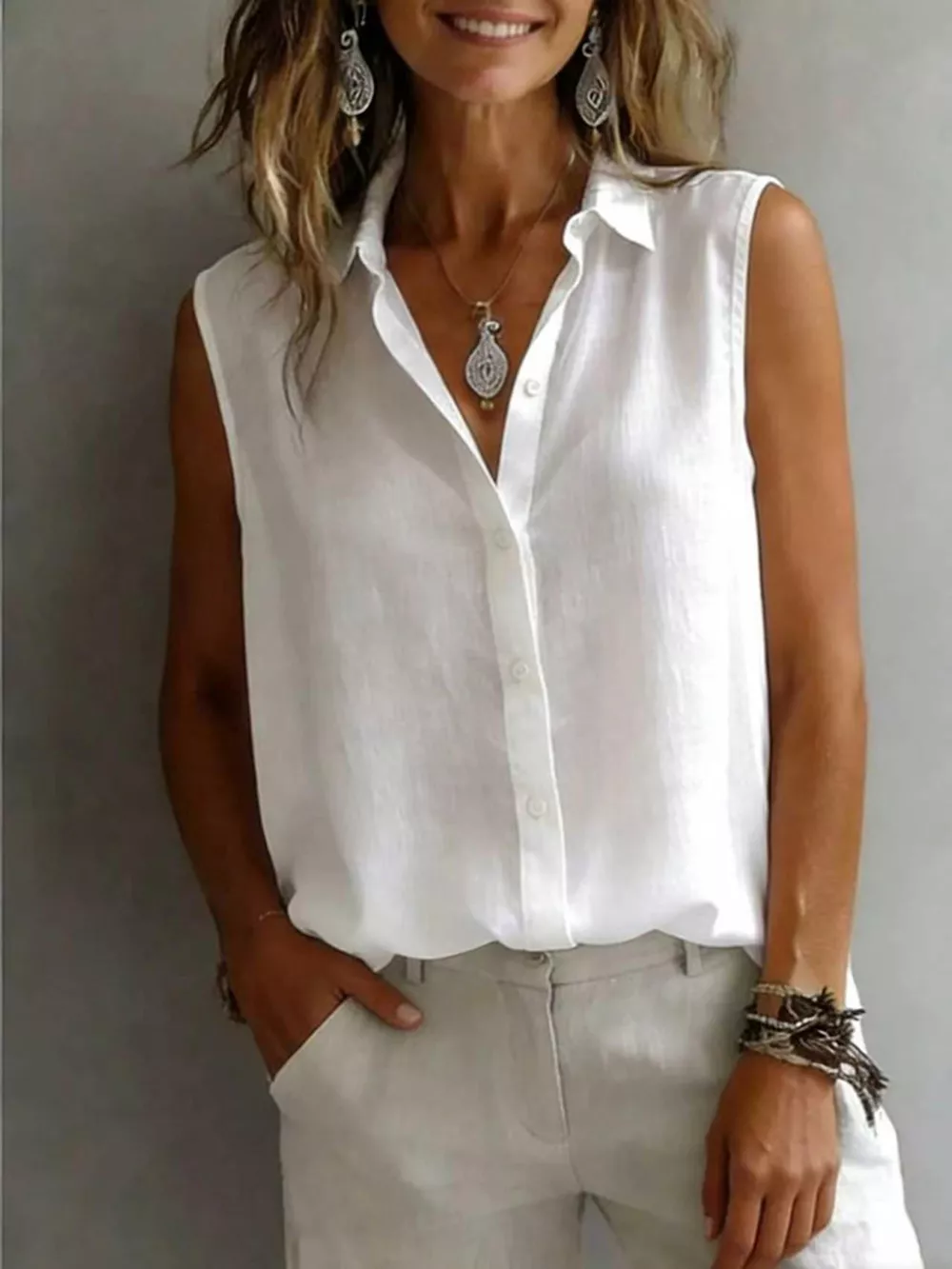Sleeveless Button-Down Shirt, image 12