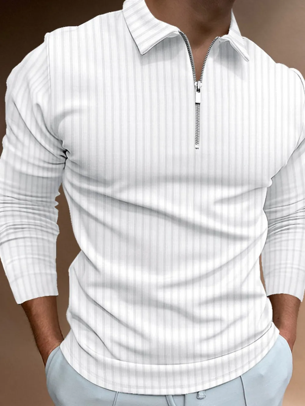 Men's Full Size Zip Detail Long Sleeve Polo Plus Size, image 2