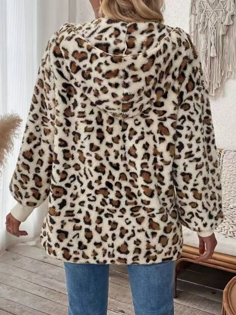 Leopard Print Fuzzy Zip Up Outerwear, image 6