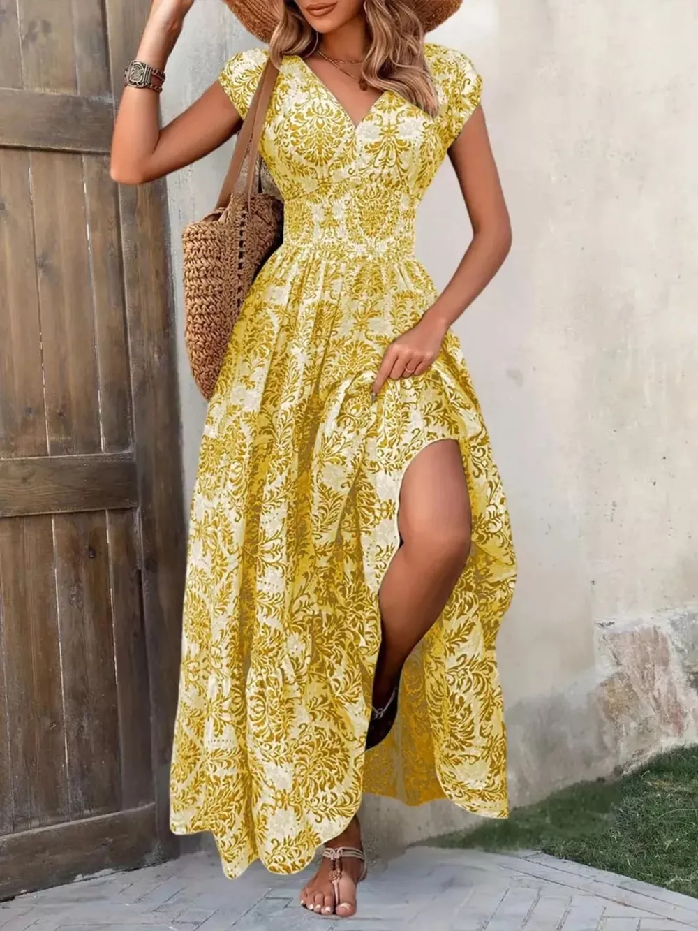Printed Cap Sleeve Maxi Dress, image 18