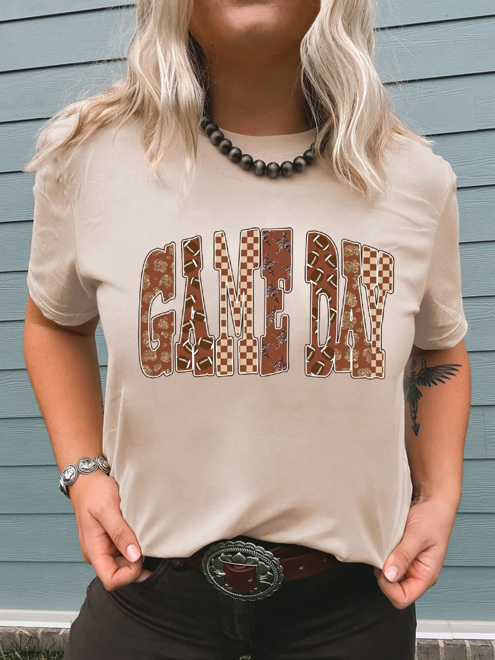 Full Size GAME DAY Checkered Letter Graphic T Shirt Plus Size, image 3