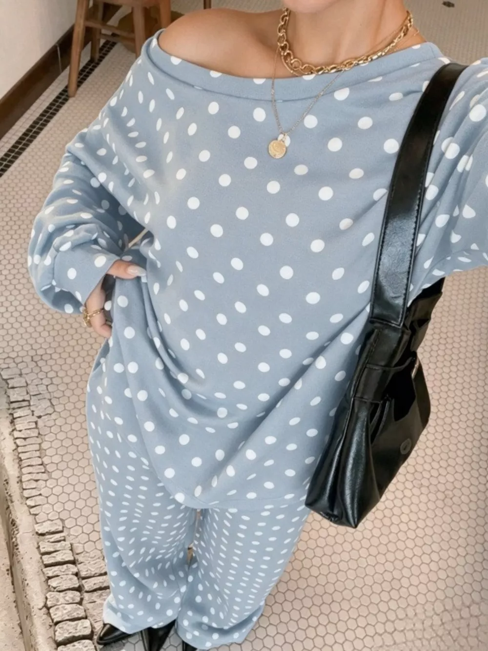 Polka Dot Boat Neck Top and Pants Set, image 16
