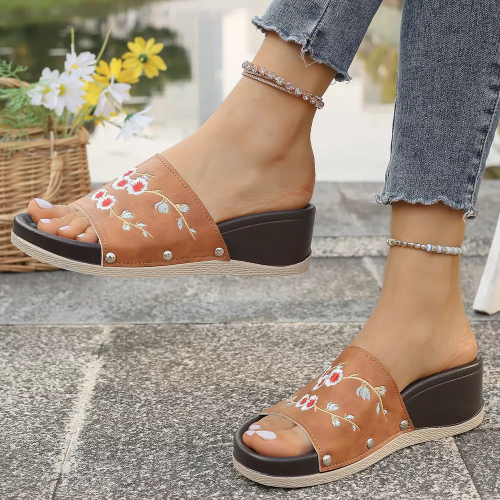 Floral Embroidered Wedge Sandals, image 18