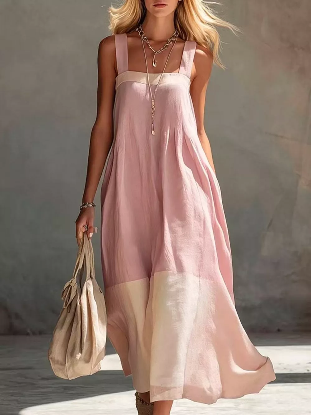 Color-Block Sleeveless Linen-Blend Midi Dress, image 5