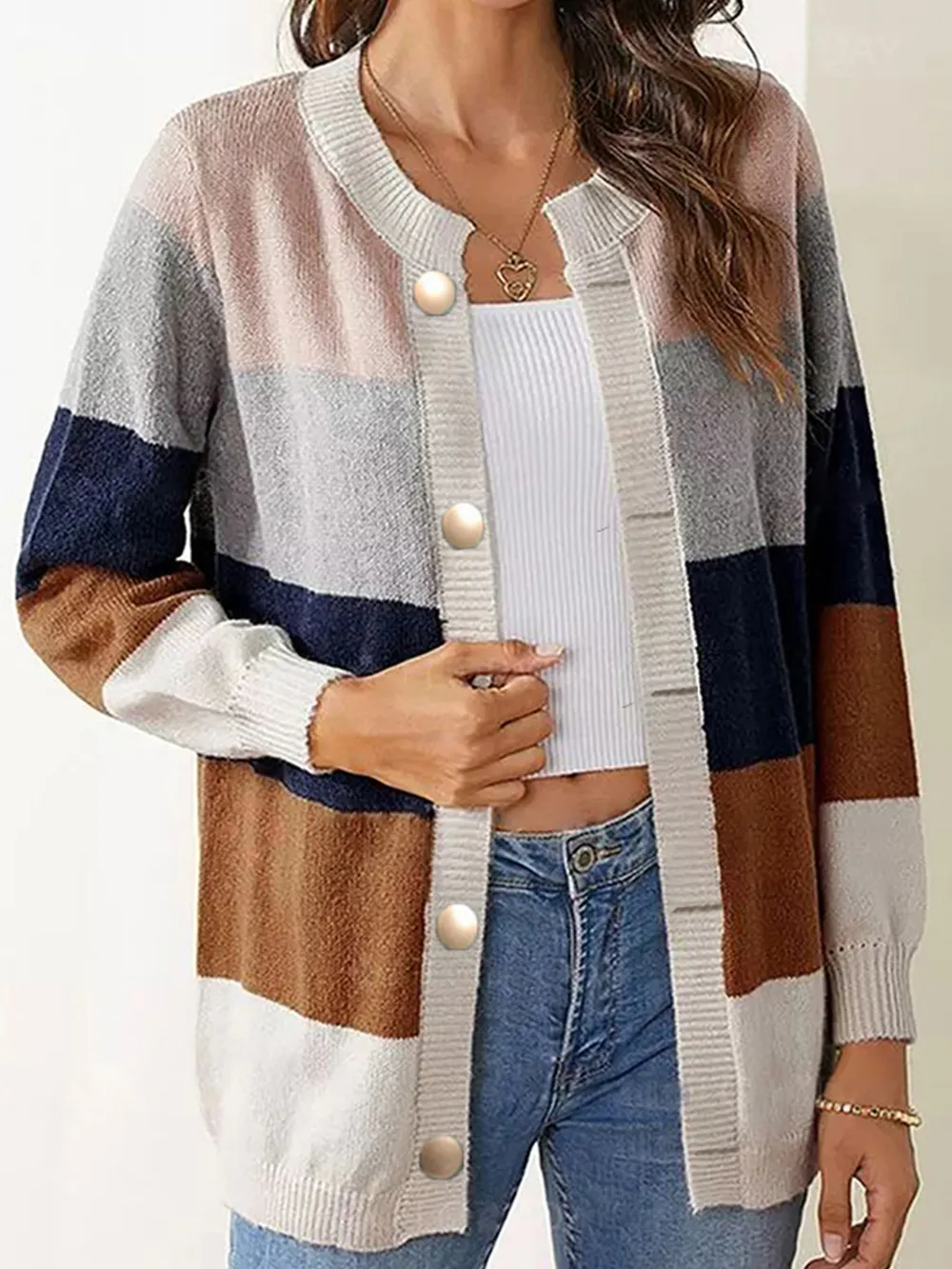 Color Block Button-Up Knit Cardigan, image 6