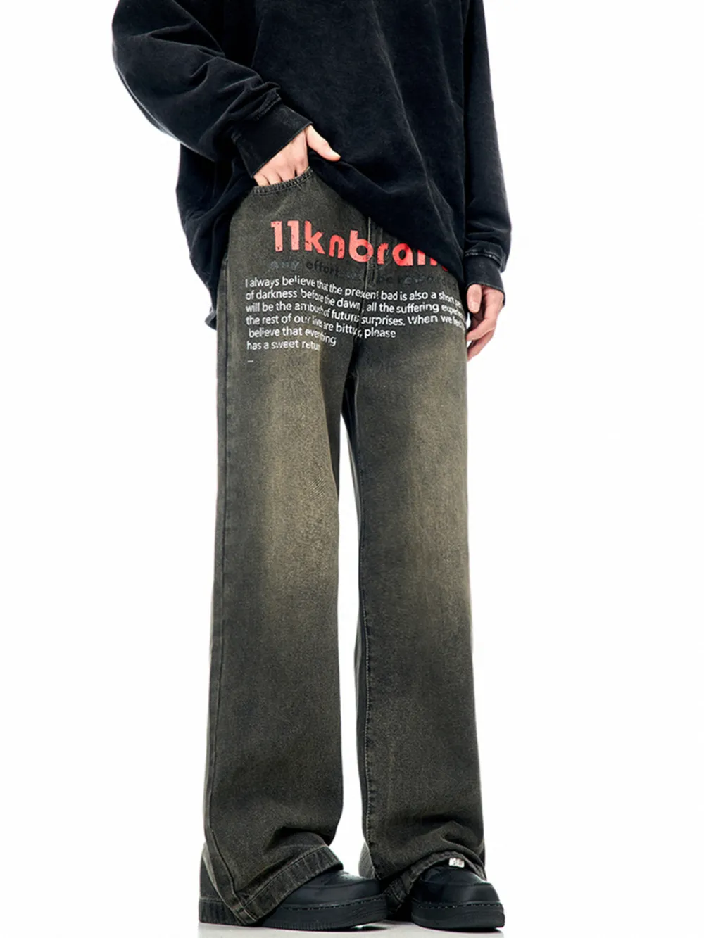 Men's Text Print Wide Leg Jeans, image 2