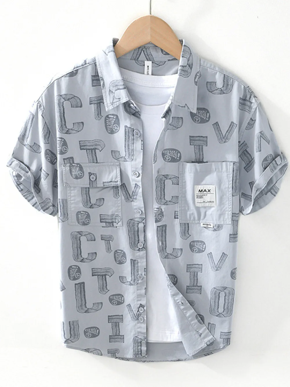 Men's Plus Size Printed Button Up Short Sleeve Shirt