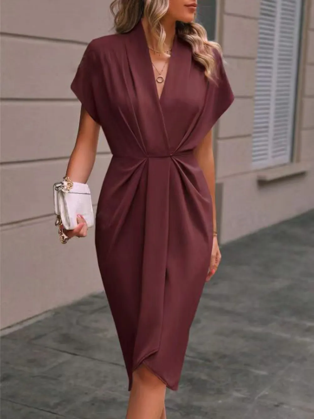 Ruched Surplice Short Sleeve Dress, image 9