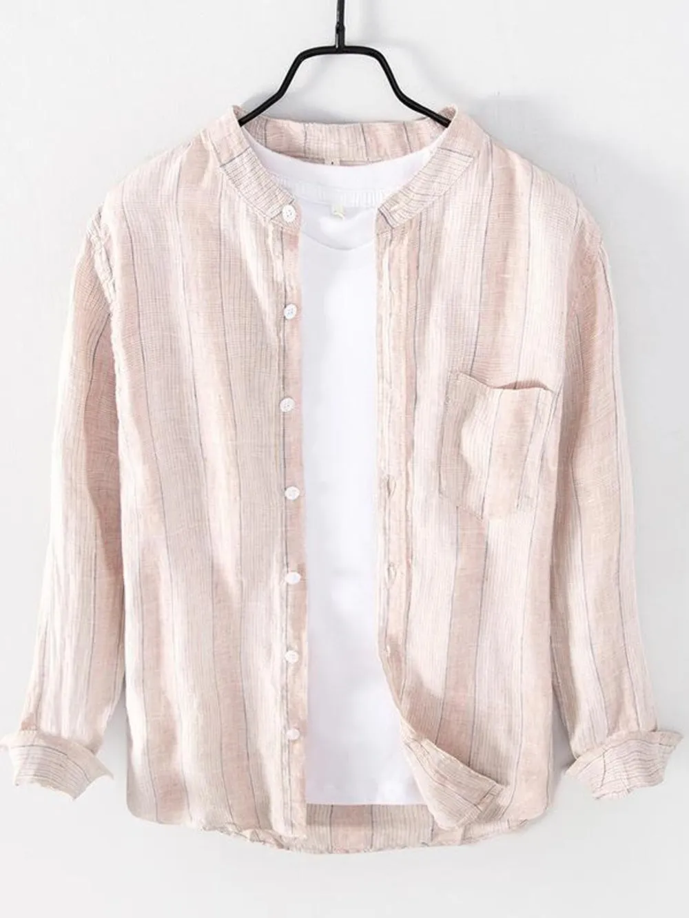 Men's Plus Size Striped Button Up Long Sleeve Shirt, image 3