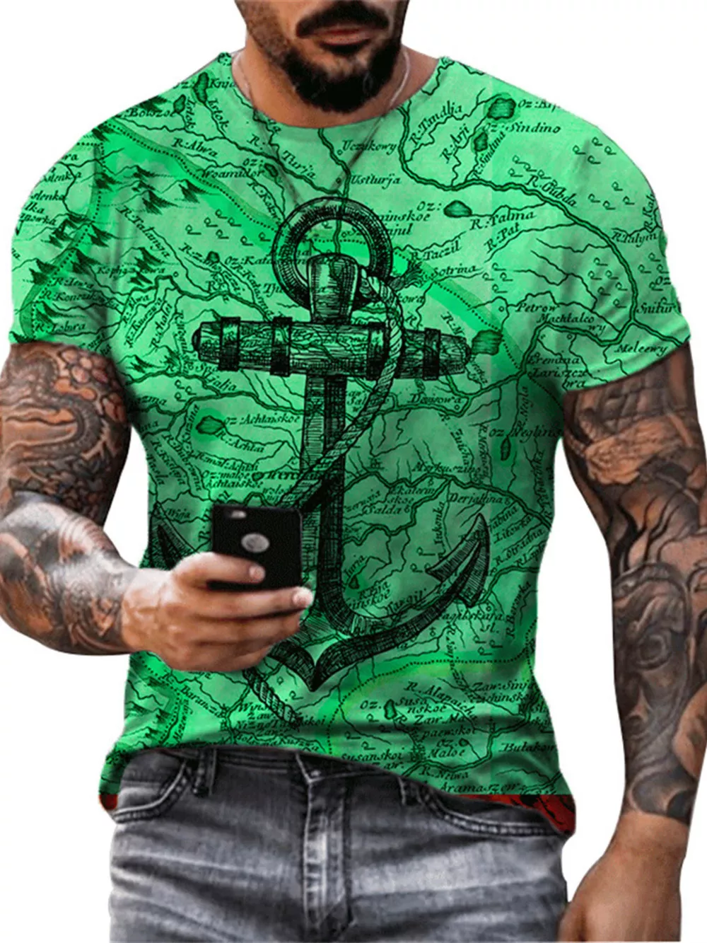 Men's Full Size Artistic Compass Graphic Round Neck T-Shirt Plus Size, image 11
