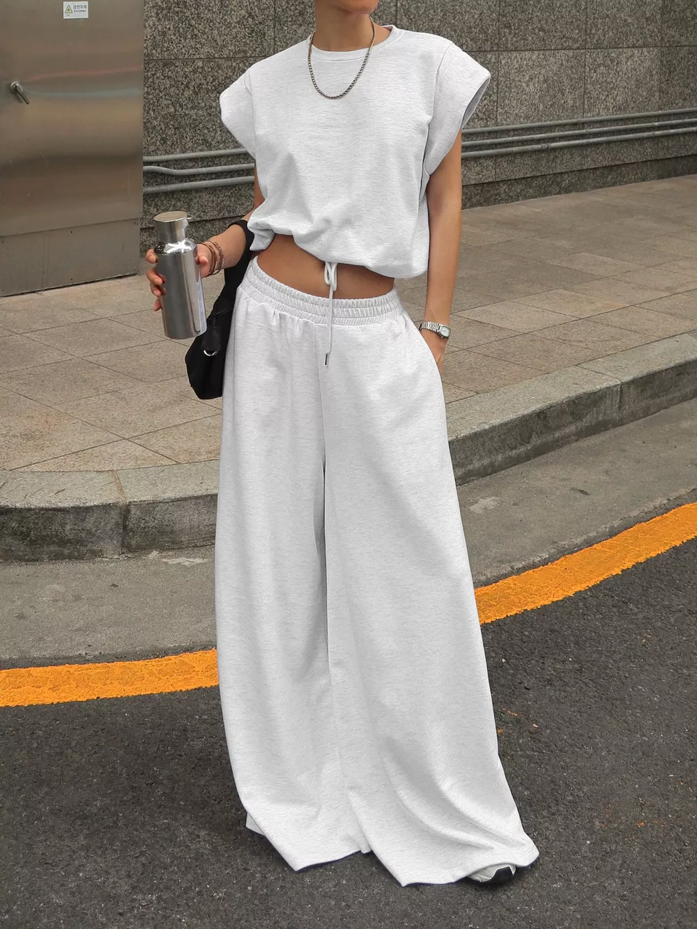 Round Neck Top and Wide Leg Pants Set, image 14