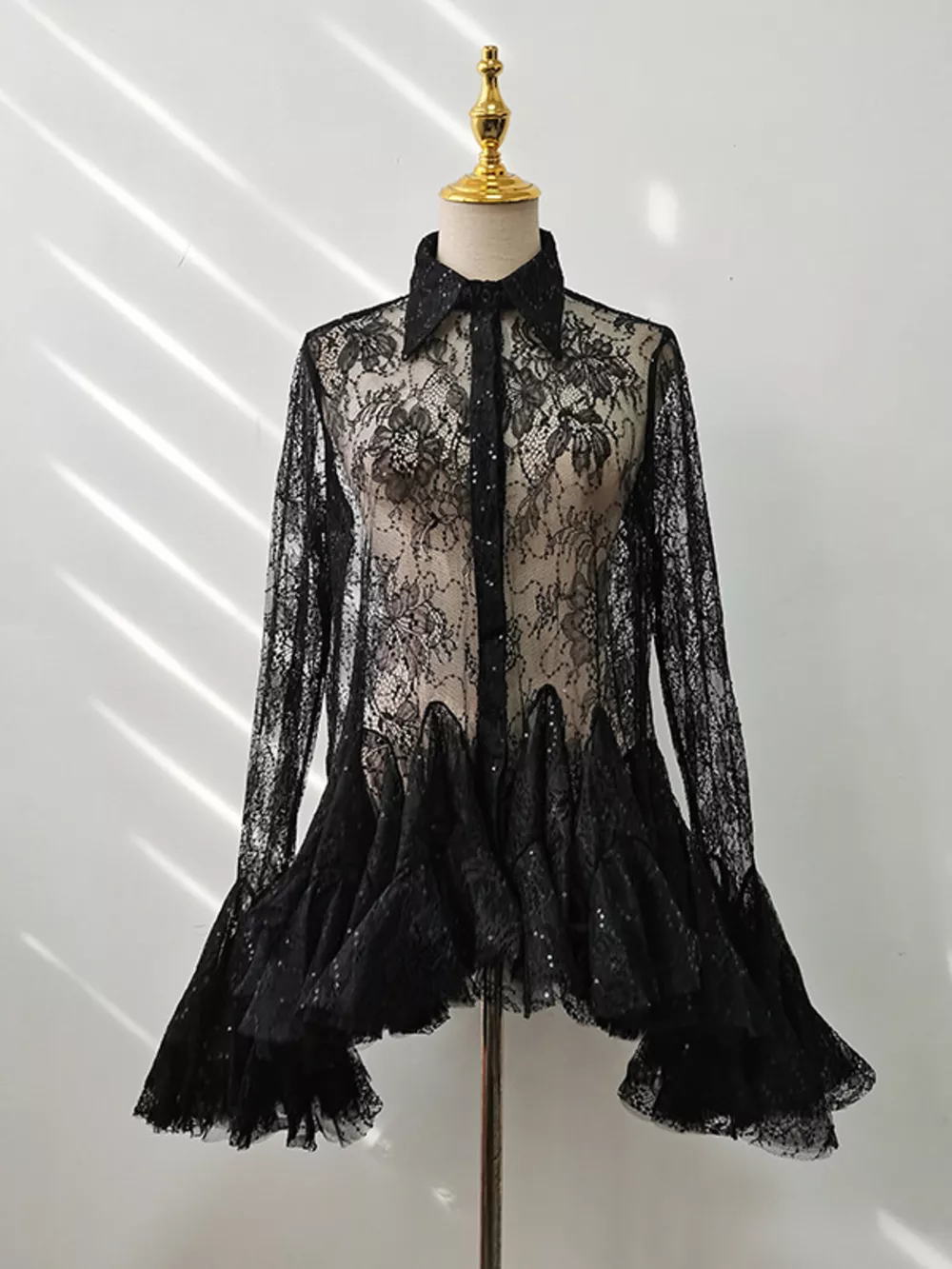 Ruffled Hem Lace Long Sleeve Dress, image 11