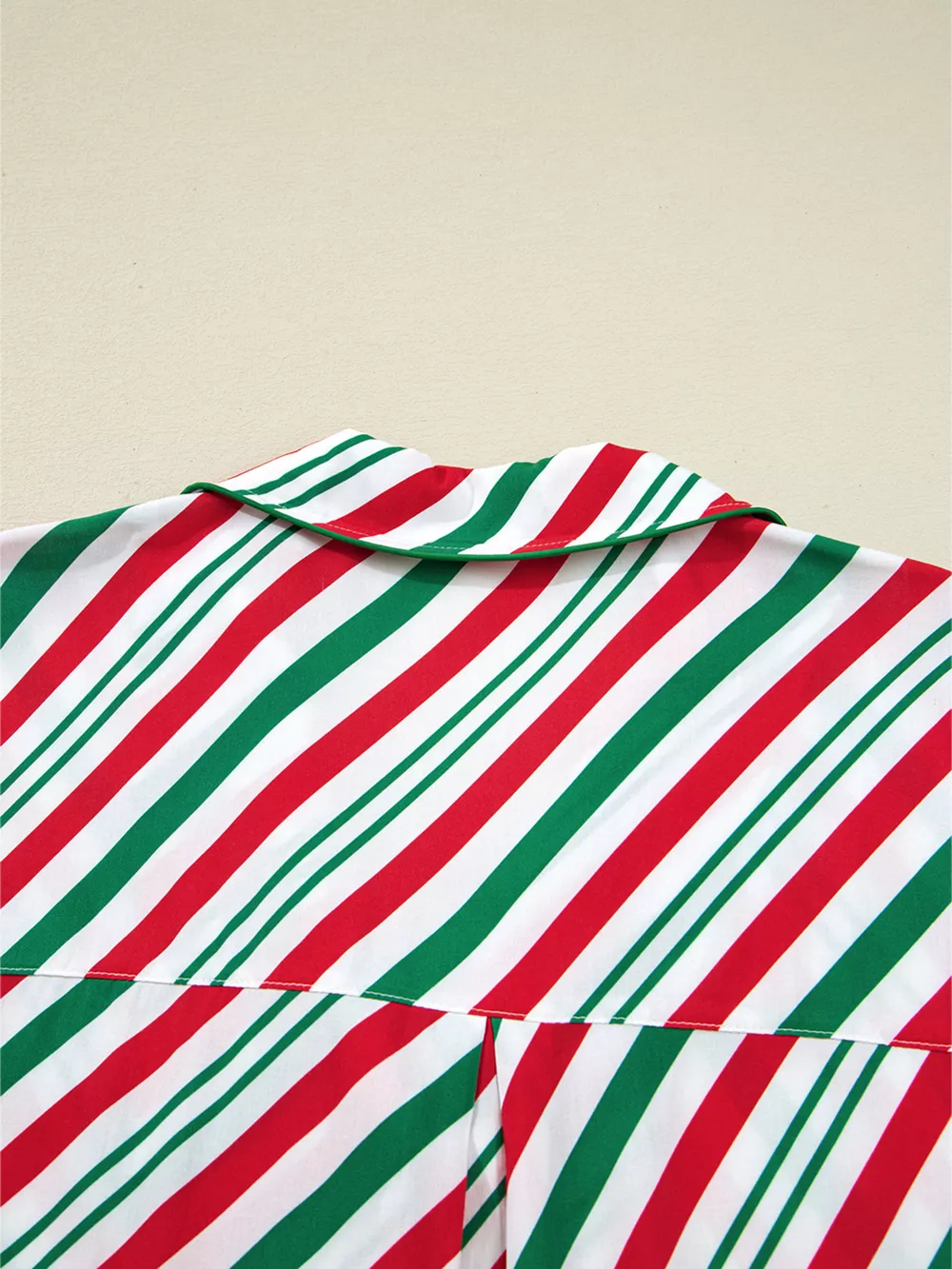 Stripe Contrast Velvet Ribbon Knot Christmas 2pcs Pajama Set, image 6