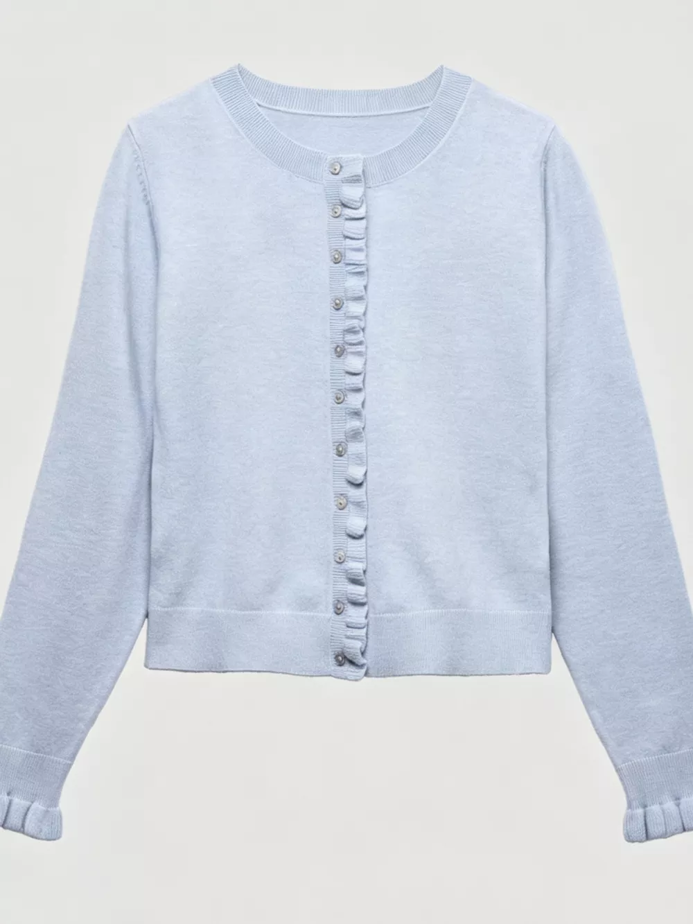 Ruffle-Trimmed Button-Down Knit Cardigan, image 14