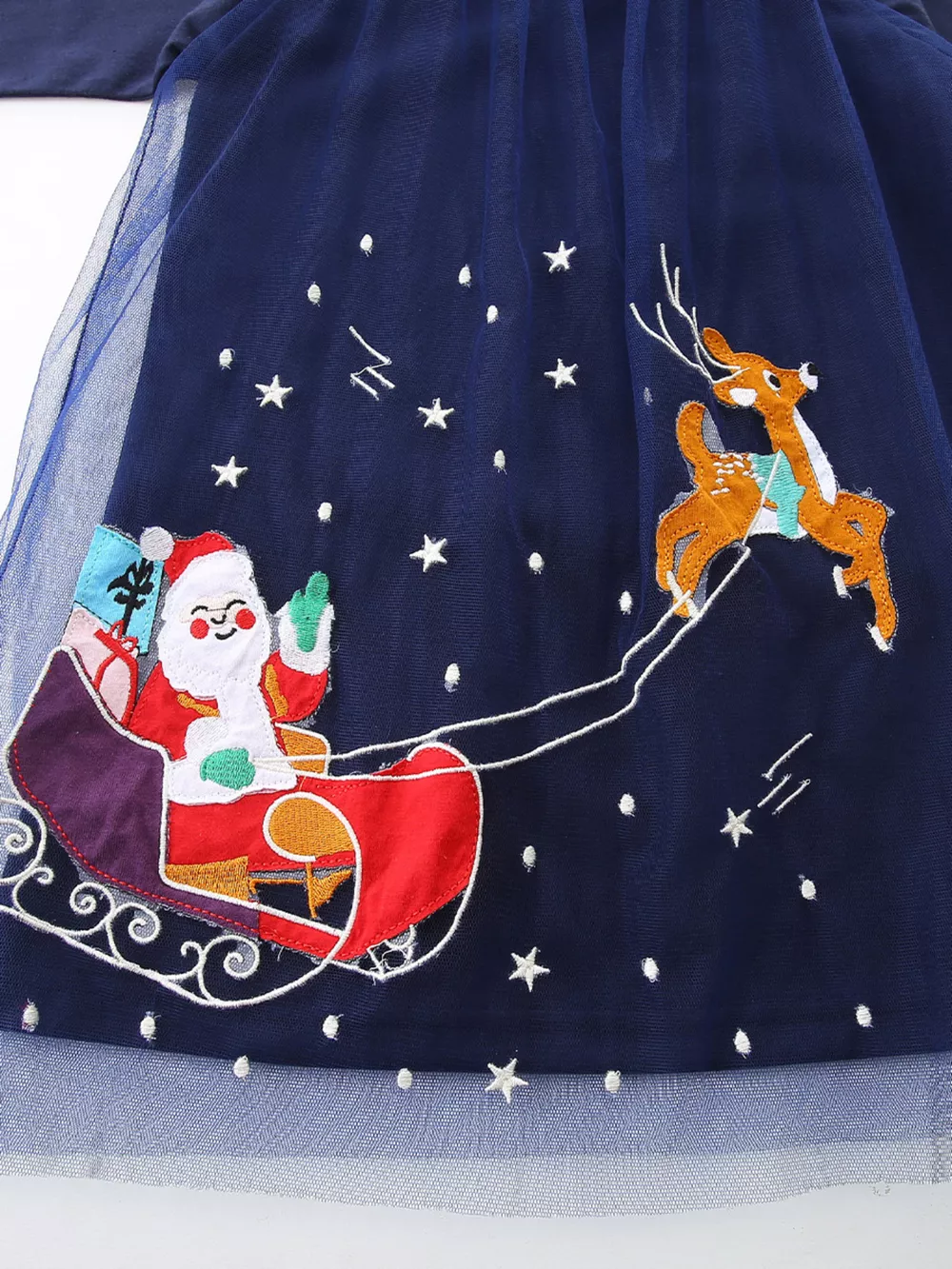Children's Christmas Santa & Reindeer Embroidered Tulle Dress, image 4
