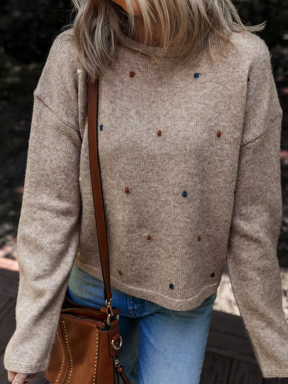 Contrast Colored Dot Detail Drop Shoulder Sweater, image 4