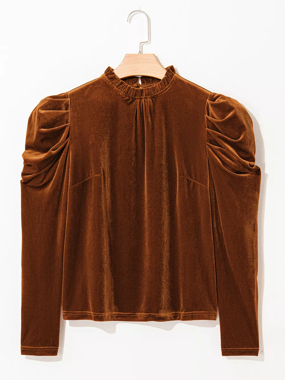Velvet Mock Neck Long Sleeve Blouse, image 11